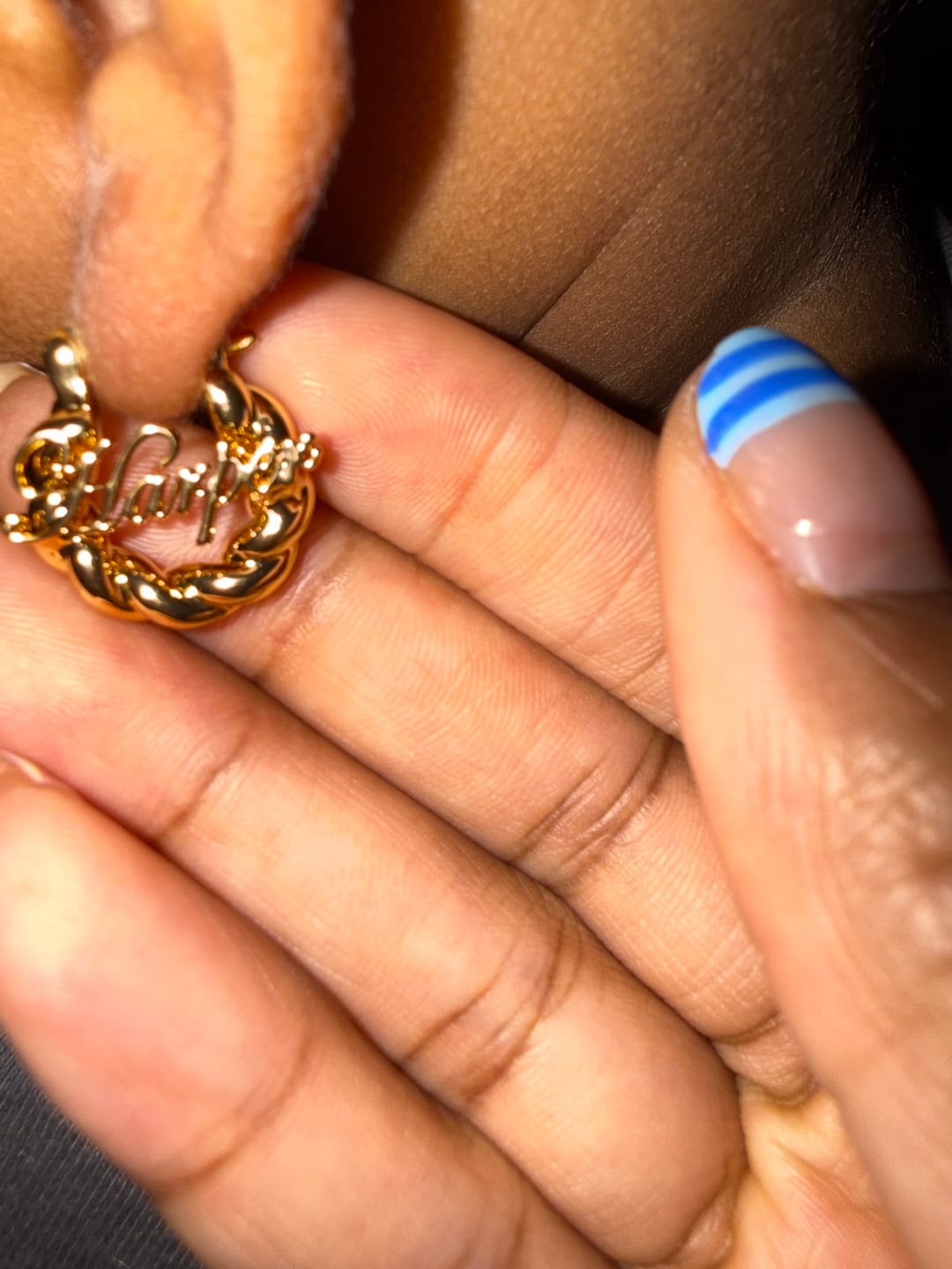 Customer photo review of Girl's Twisted Hoop Name Earrings