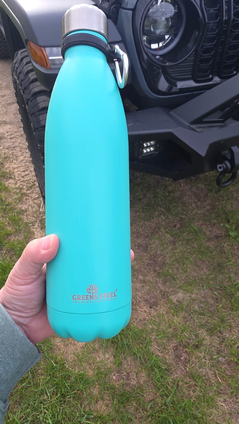 Customer photo review of Stainless Steel Double Wall Vacuum Insulated Water Bottle with Carrier Holder for Adults & Kids - 12 oz, 17 oz and 25 oz