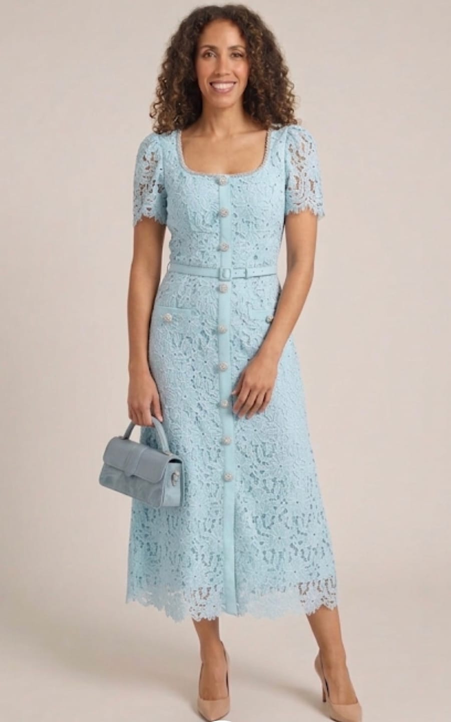 Customer photo review of Delicate Azure Lace Midi Dress - Baby Blue