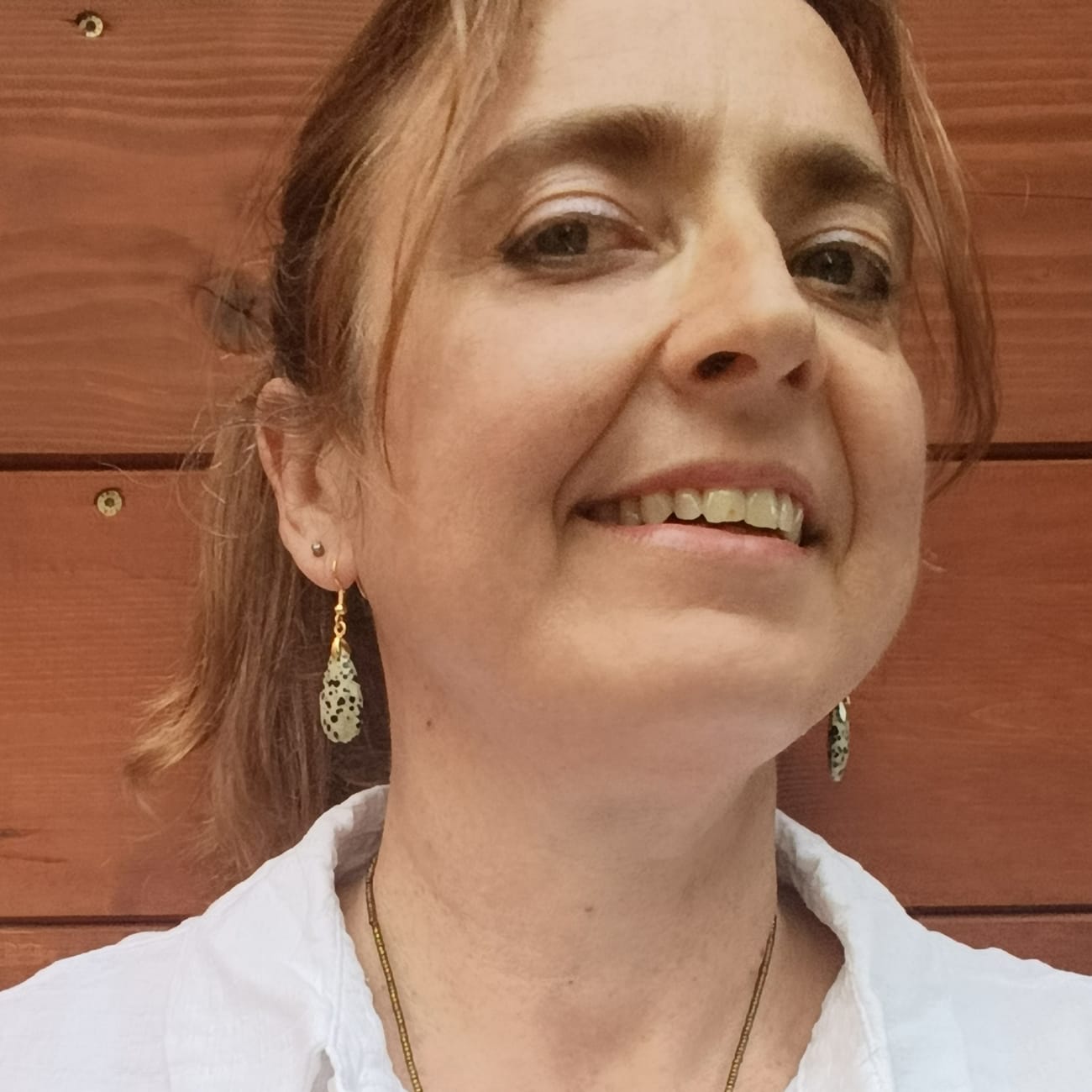 Customer photo review of Natural Dalmatian Jasper Faceted Drop Earrings