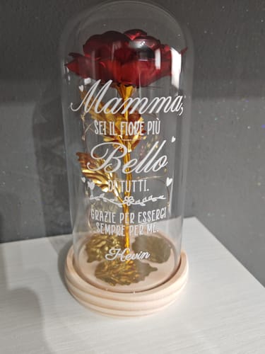Customer photo review of Mamma - Rosa d'oro sotto campana di vetro con luce LED personalizzata per genitori