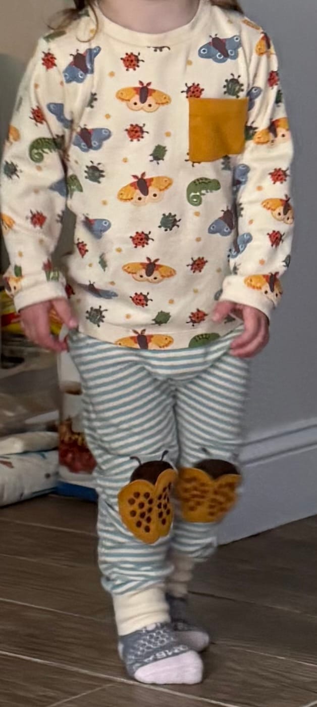 Customer photo review of Yellow Ladybirds Knee Patch Joggers