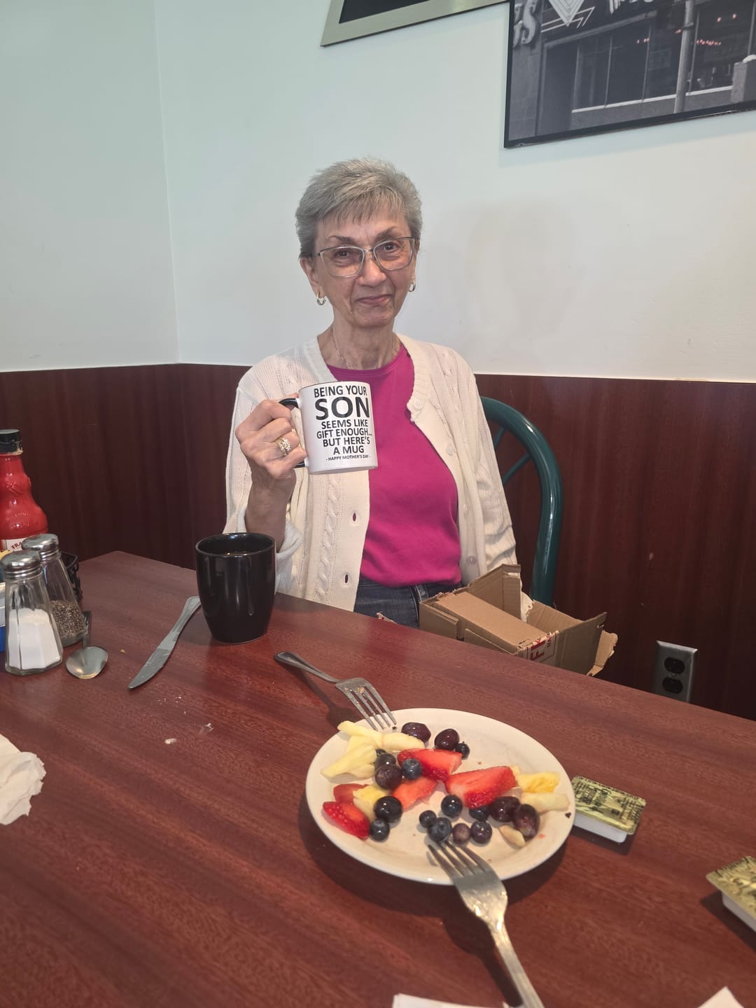 Customer photo review of Being Your Son is Gift Enough Funny Mother's Day Gift Accent Coffee Mug