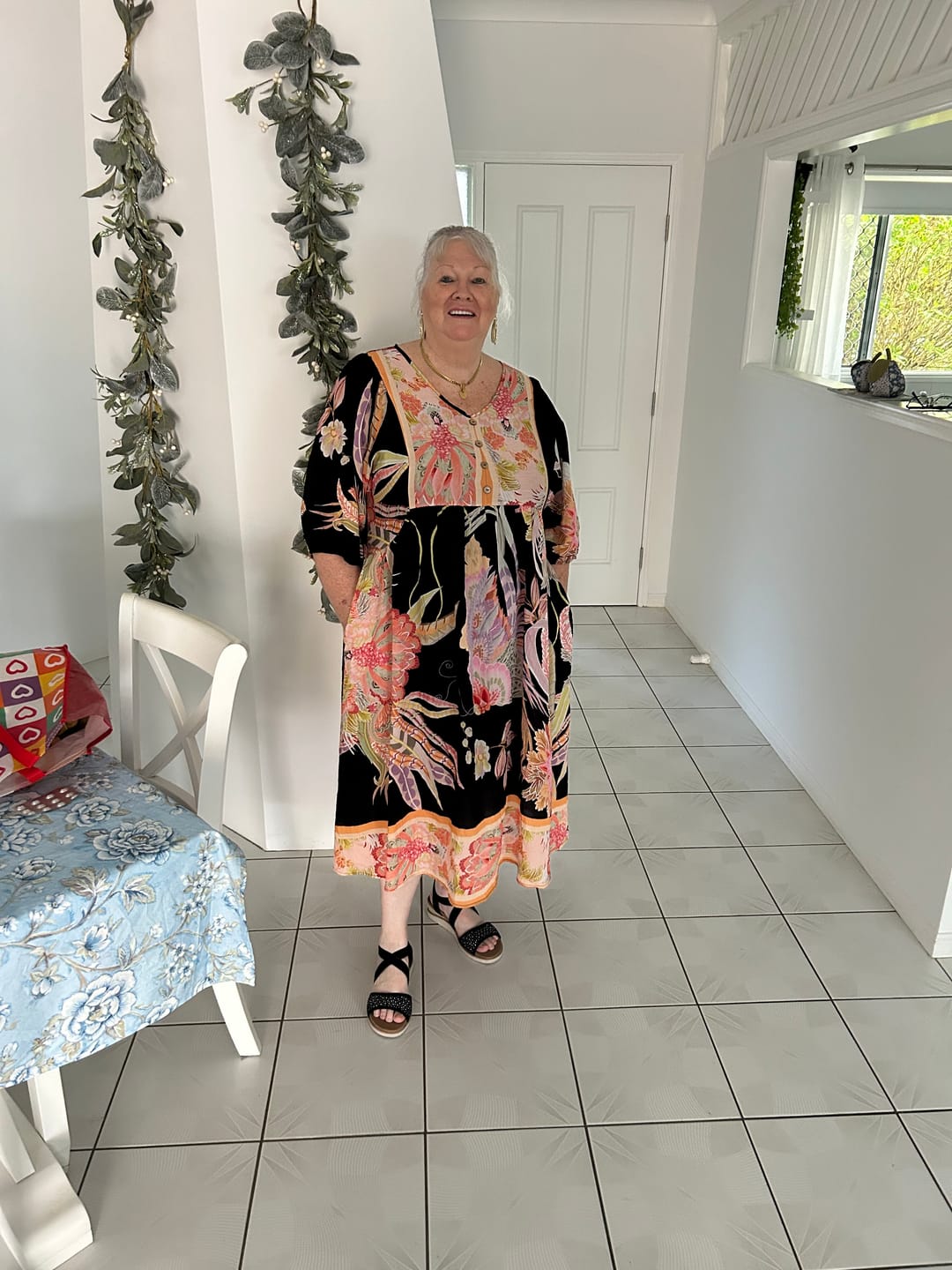 Customer photo review of Noella Midi Dress in Black Floral