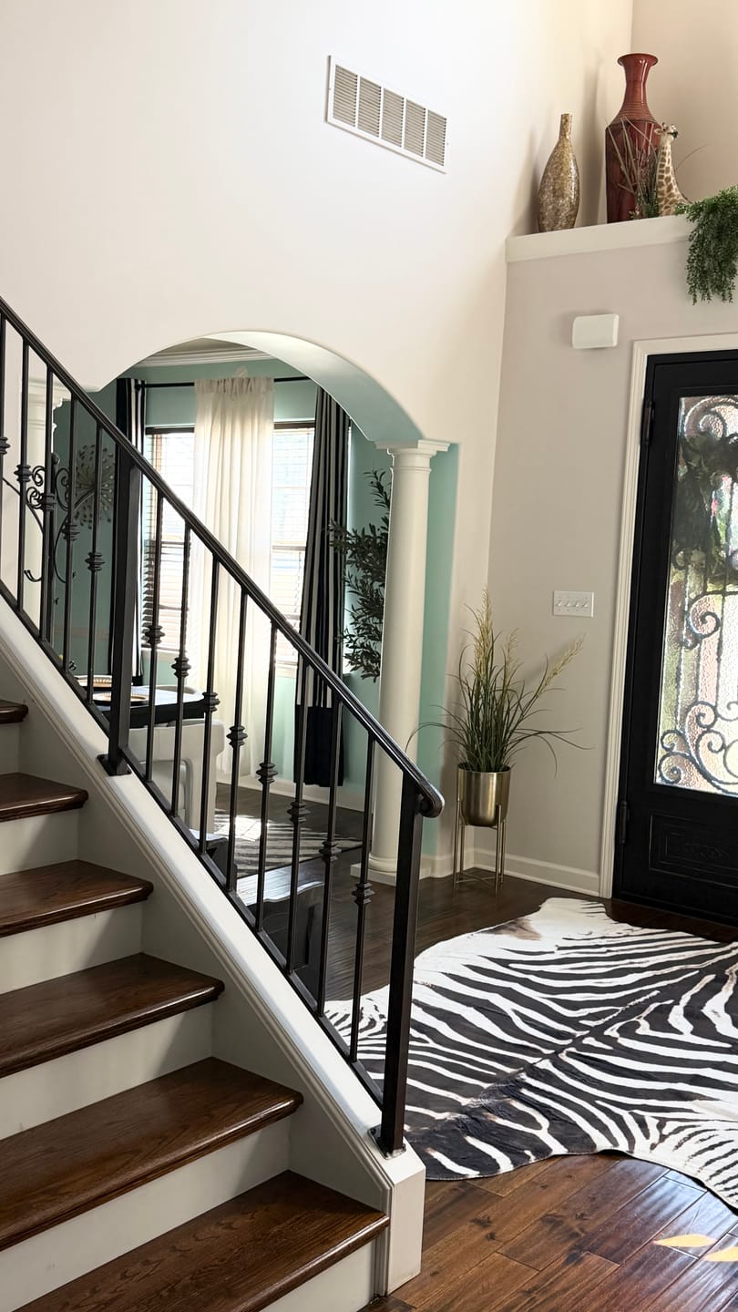 Customer photo review of Renee Striped Linen Velvet Color Block Custom Curtain