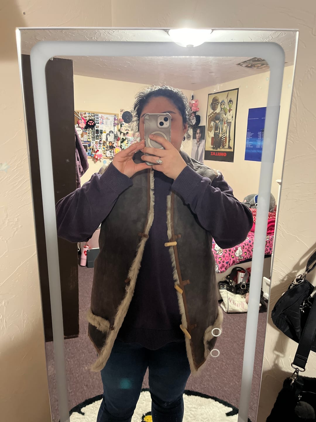 Customer photo review of Vintage 70's Women Sheepskin Vest in Purple Brown