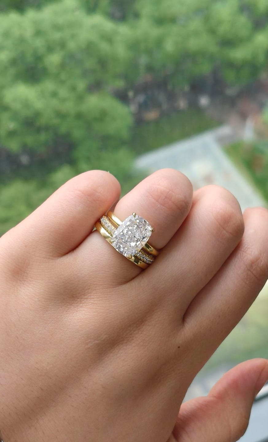 Customer photo review of S925 3PC Wedding Sets 6.5Ct Elongated Cushion Cut Wedding Ring Set With Classic Wedding Bands