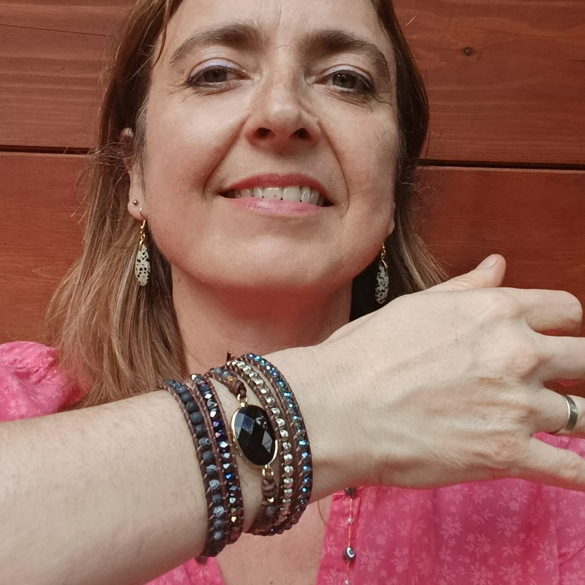 Customer photo review of Natural Black Onyx Beaded Wrap Bracelet