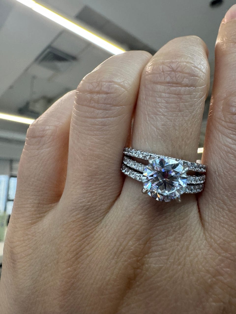 Customer photo review of S925 3PC Wedding Ring Set 2.0 Ct Round Cut With 2PC Half Eternity Wedding Band Stackable Wedding Rings