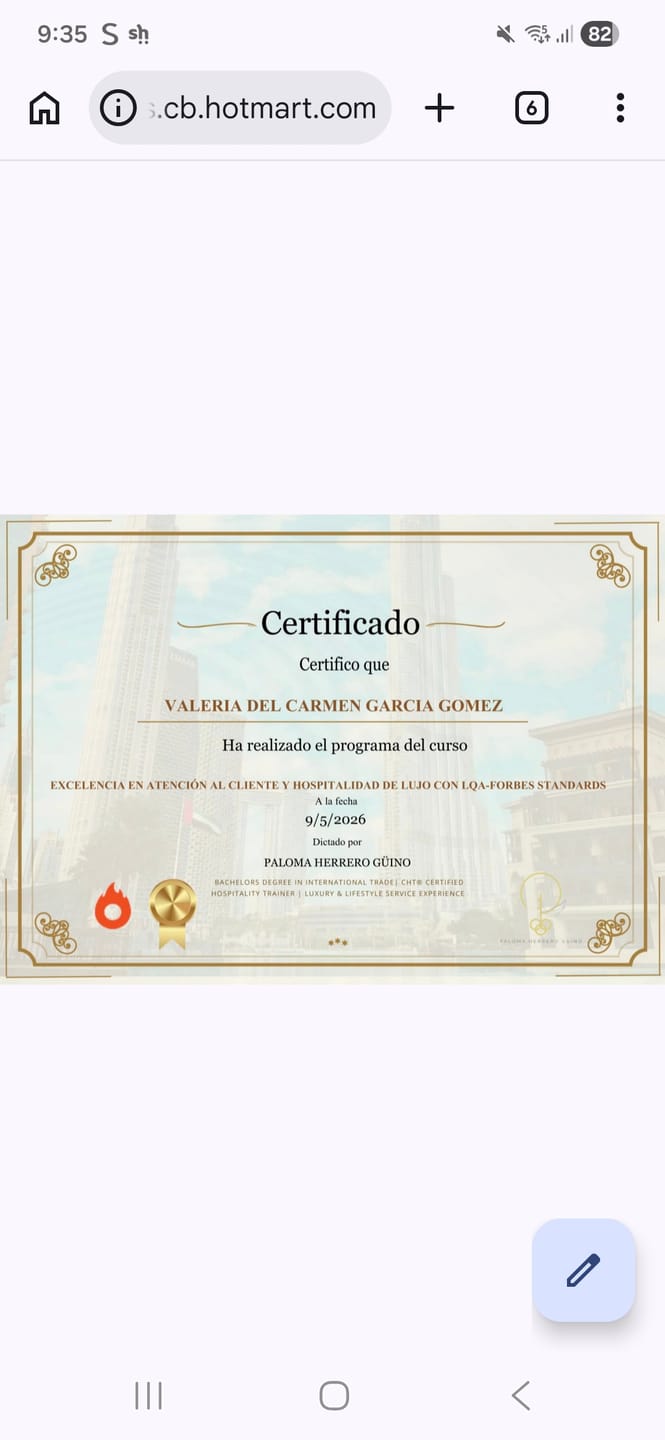 Customer photo review of Formación - Excelencia en Atención al Cliente y Hospitalidad de Lujo con LQA & Forbes Standards