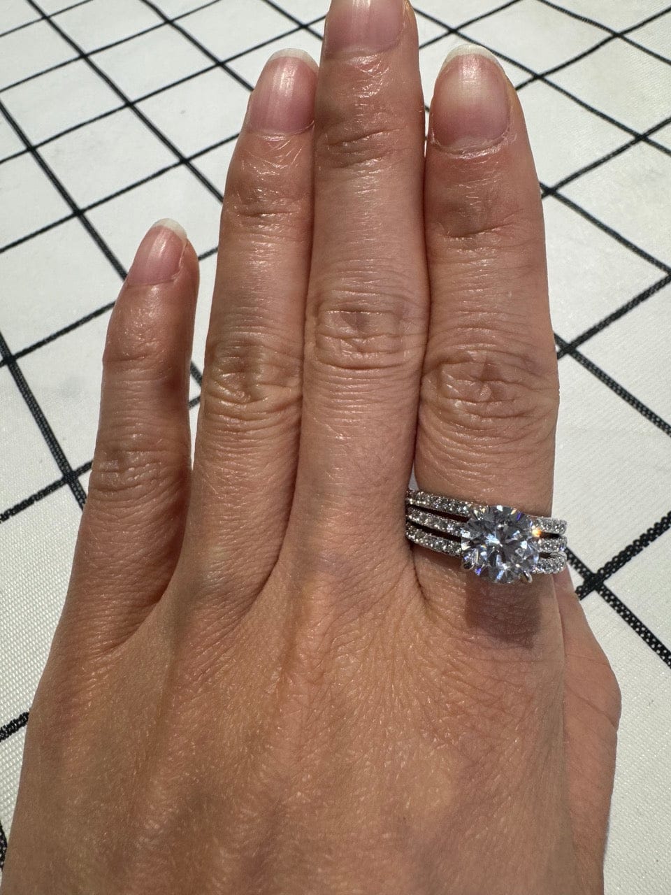 Customer photo review of S925 3PC Wedding Ring Set 2.0 Ct Round Cut With 2PC Half Eternity Wedding Band Stackable Wedding Rings