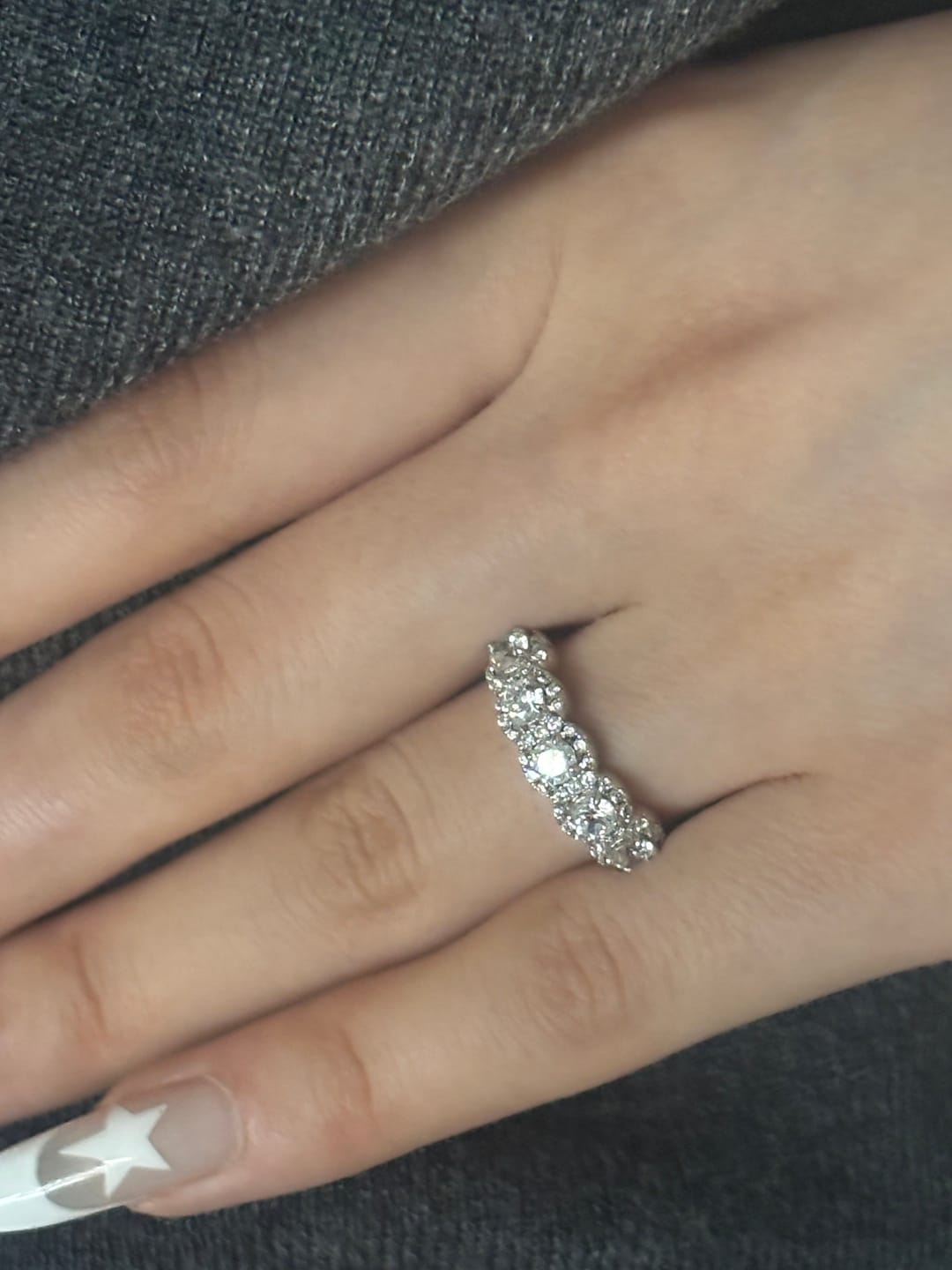 Customer photo review of S925 Round Cut 1.5 Ct Fashion Halo Five Stone Anniversary Ring In Sterling Silver