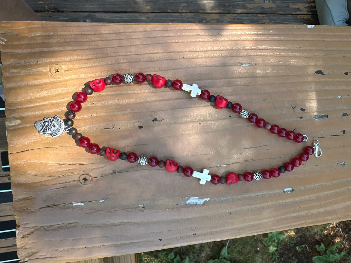 Customer photo review of Red Jade, Skull and Cross Necklace - Artisan Made