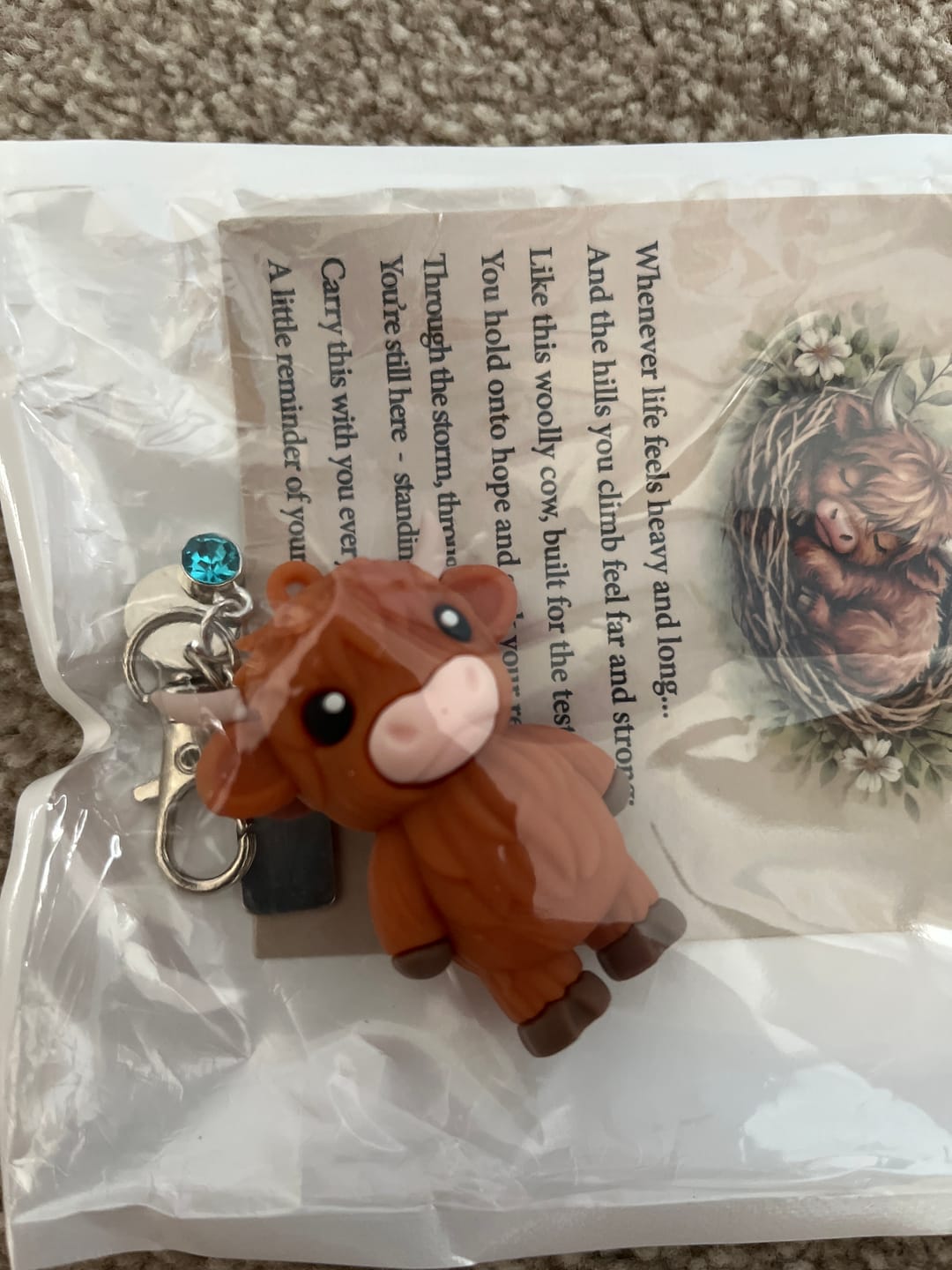 Customer photo review of 🐮A Little Highland Cow For You Keychain: Your Daily Reminder of Quiet Strength
