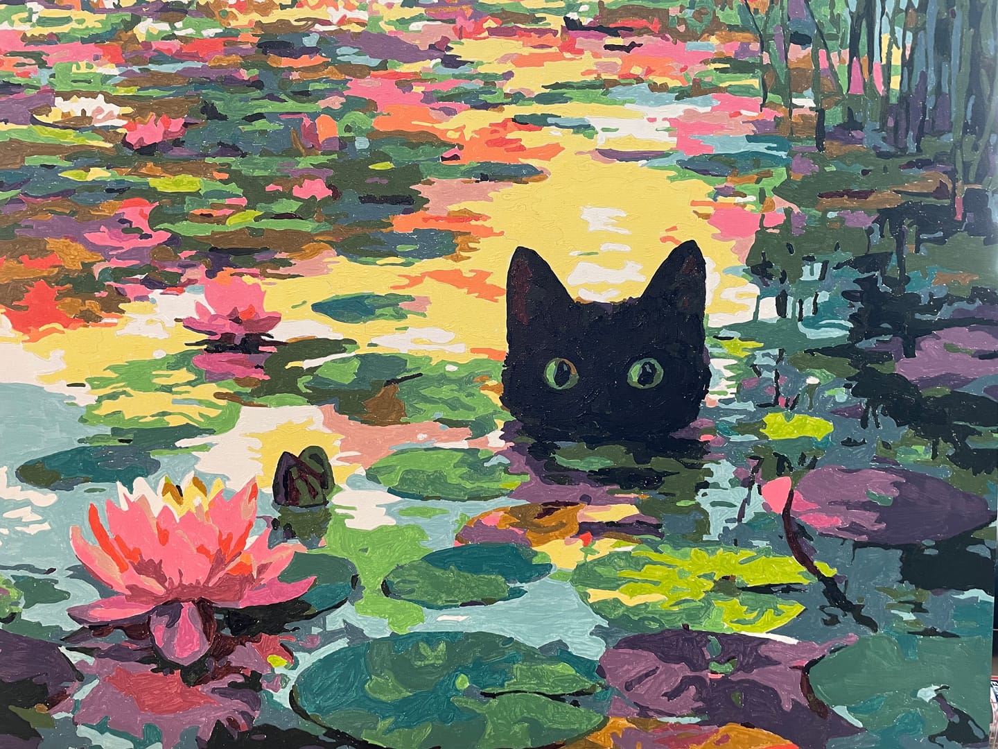 Customer photo review of A Water lilies cat | Paint by Number