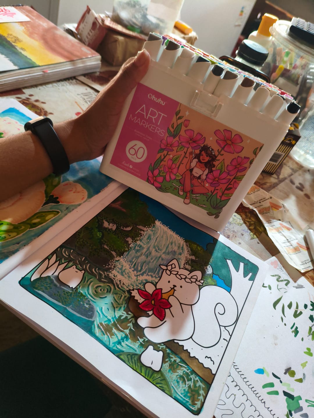 Customer photo review of Ohuhu Kaala B Dual Tips Alcohol Art Markers, Slim Broad & Mini Brush