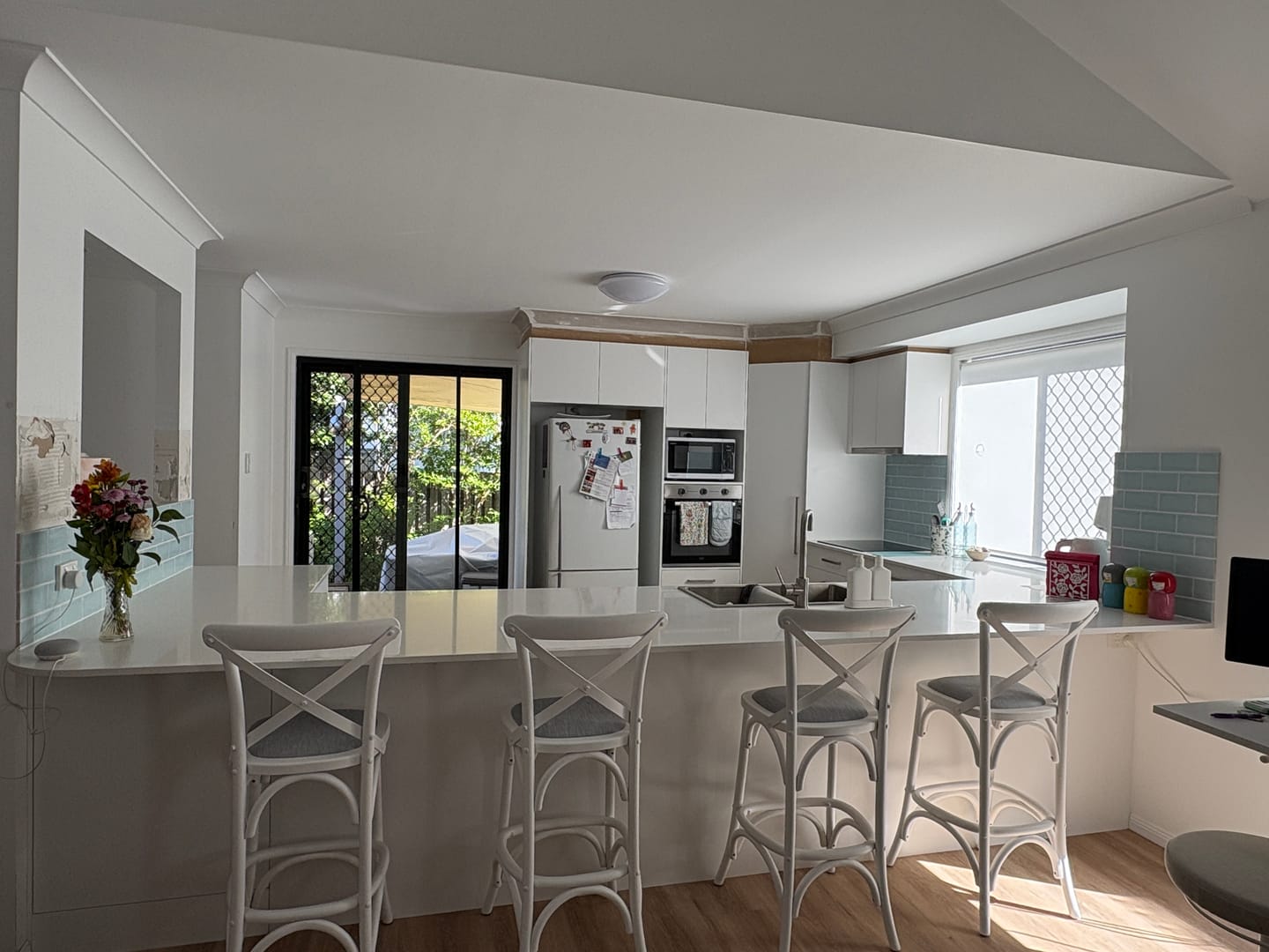 Customer photo review of Carter Cross-back Kitchen Stool With Linen Seat