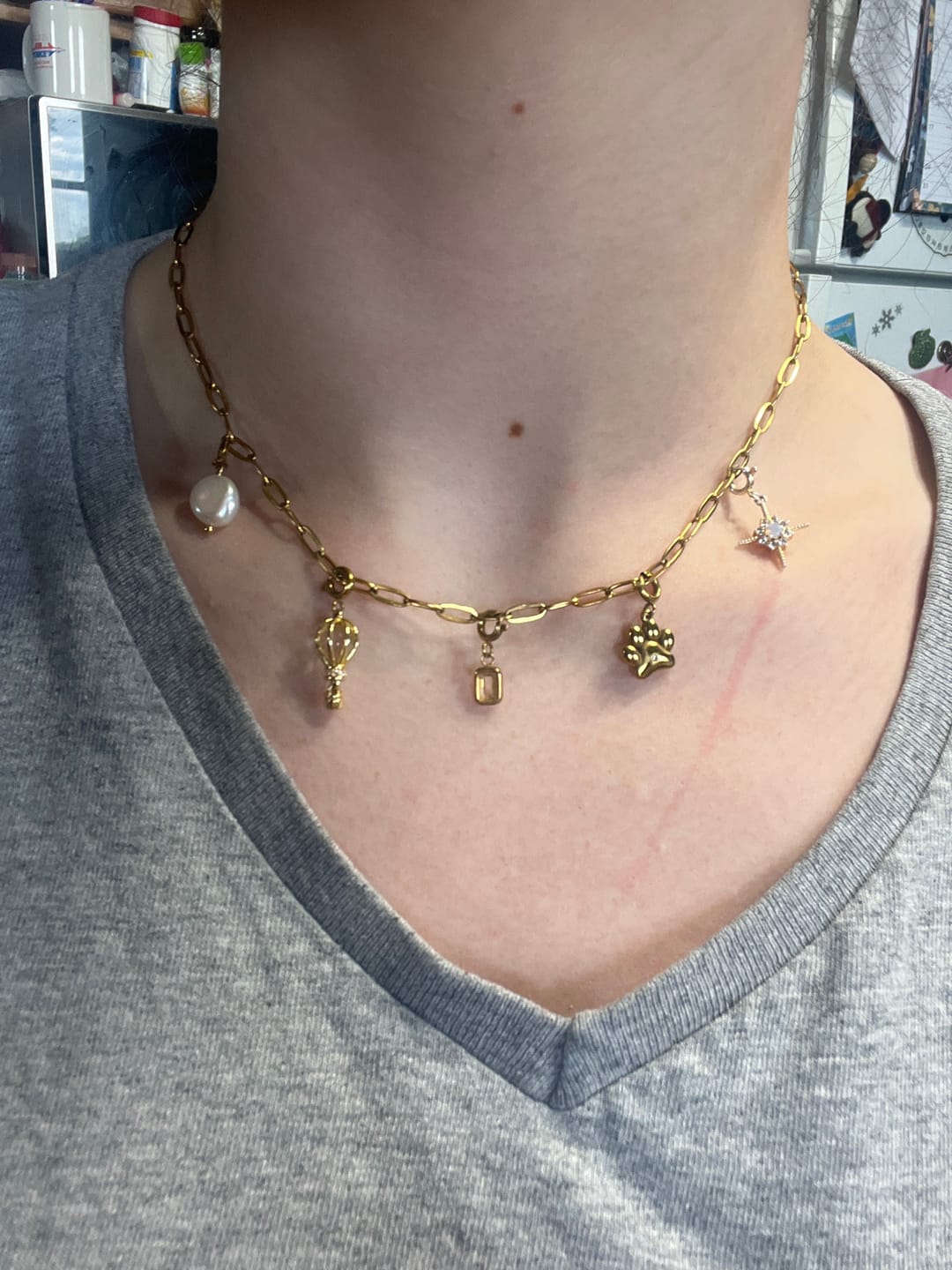 Customer photo review of 18K Gold Paperclip Charm Necklace