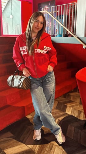 Customer photo review of GATED COMMUNITY ZIP HOODIE RASPBERRY RED