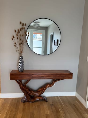 Customer photo review of Solid Wood Accent Table – Modern Sculptural Tri-Branch Design