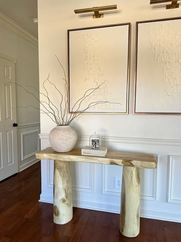 Customer photo review of Solid Wood Accent Table – Modern Sculptural Tri-Branch Design