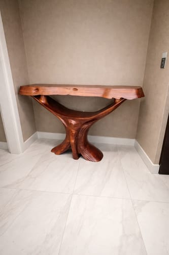 Customer photo review of Solid Wood Accent Table – Modern Sculptural Tri-Branch Design