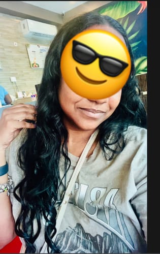 Customer photo review of 24 inch Deluxe Clip in Hair Extensions #1B Natural Black