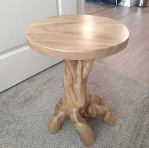 Customer photo review of Solid Wood Accent Table – Modern Sculptural Tri-Branch Design