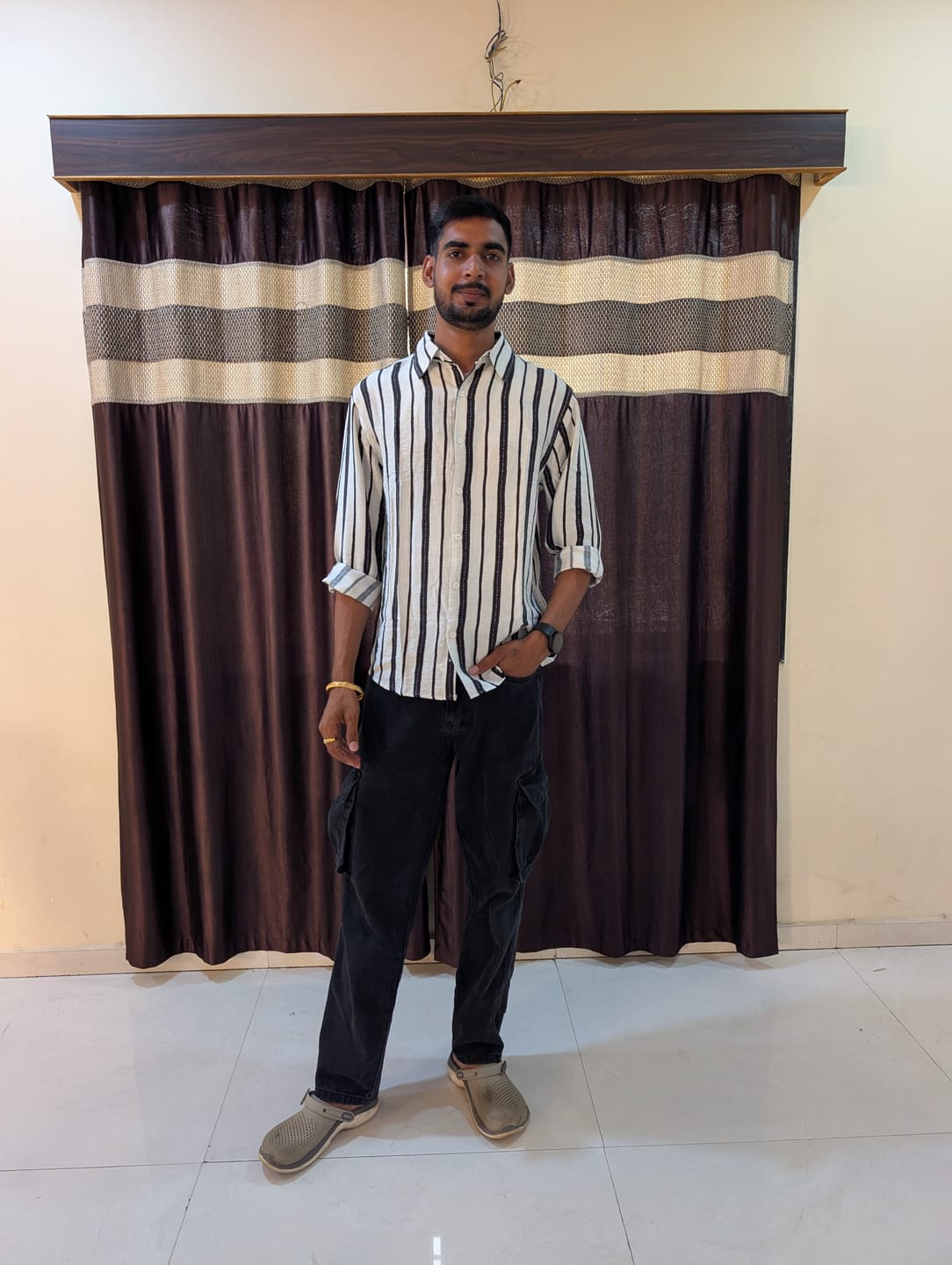 Customer photo review of White And Black Striped Flowy Shirt