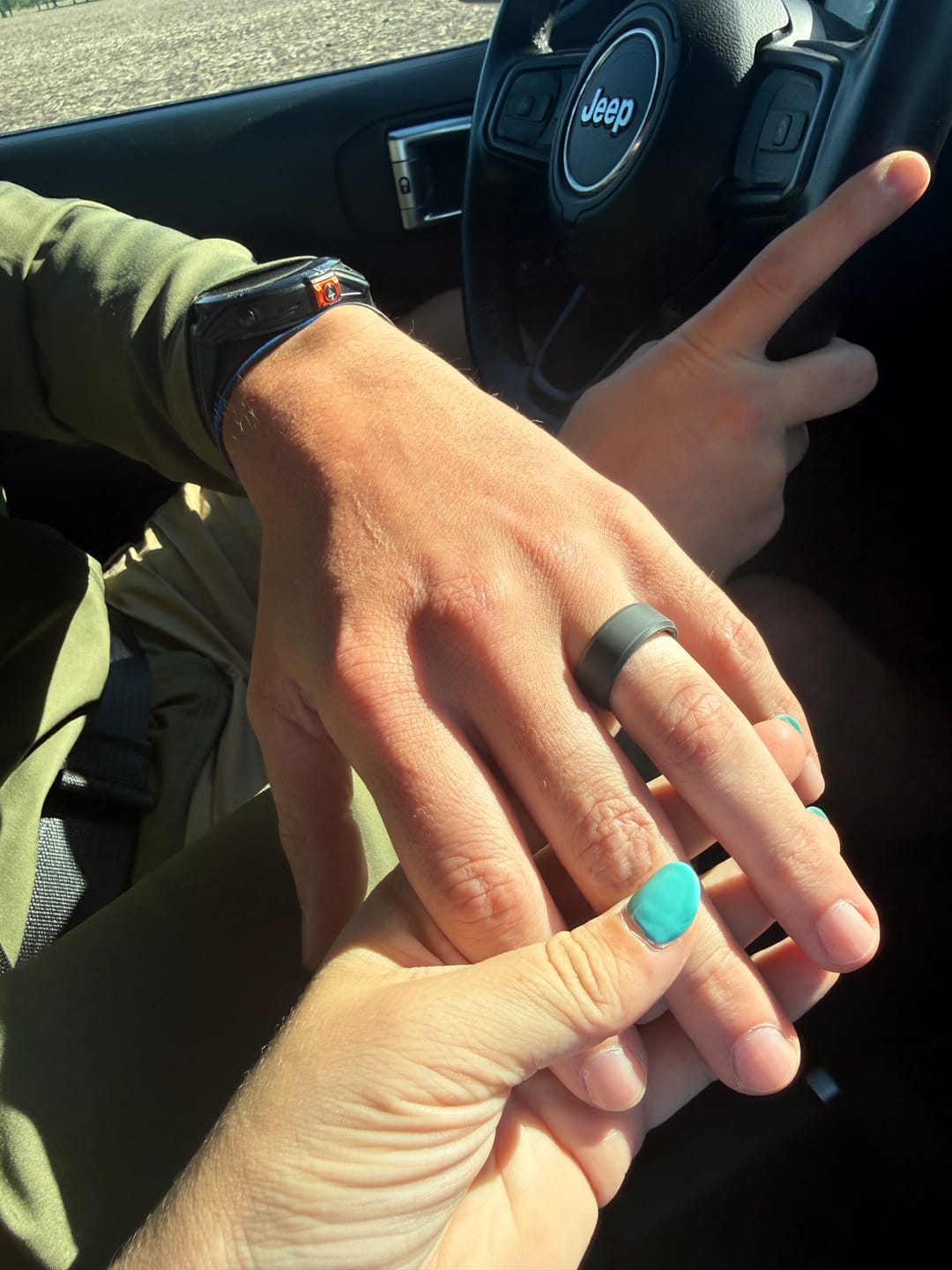 Customer photo review of Men's Tactical Silicone Rings, 9mm Wide 2.5mm Thick, Silicone wedding ring black & gunmetal color