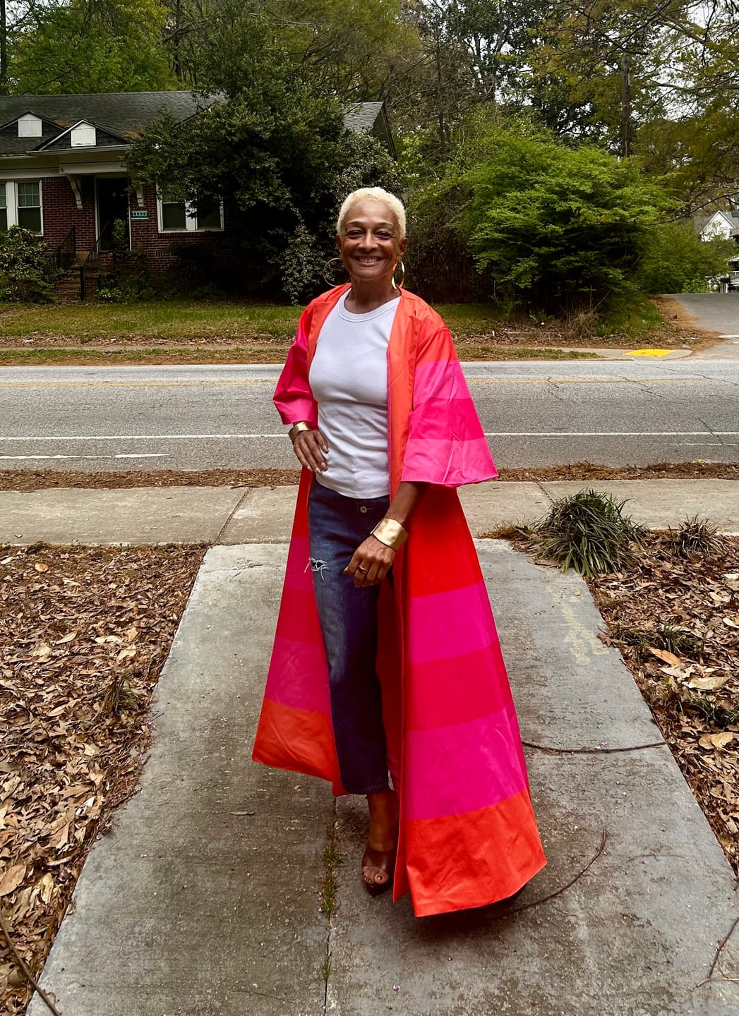 Customer photo review of Loose Short Sleeves Contrast Color Striped Jackets&Coats Outerwear