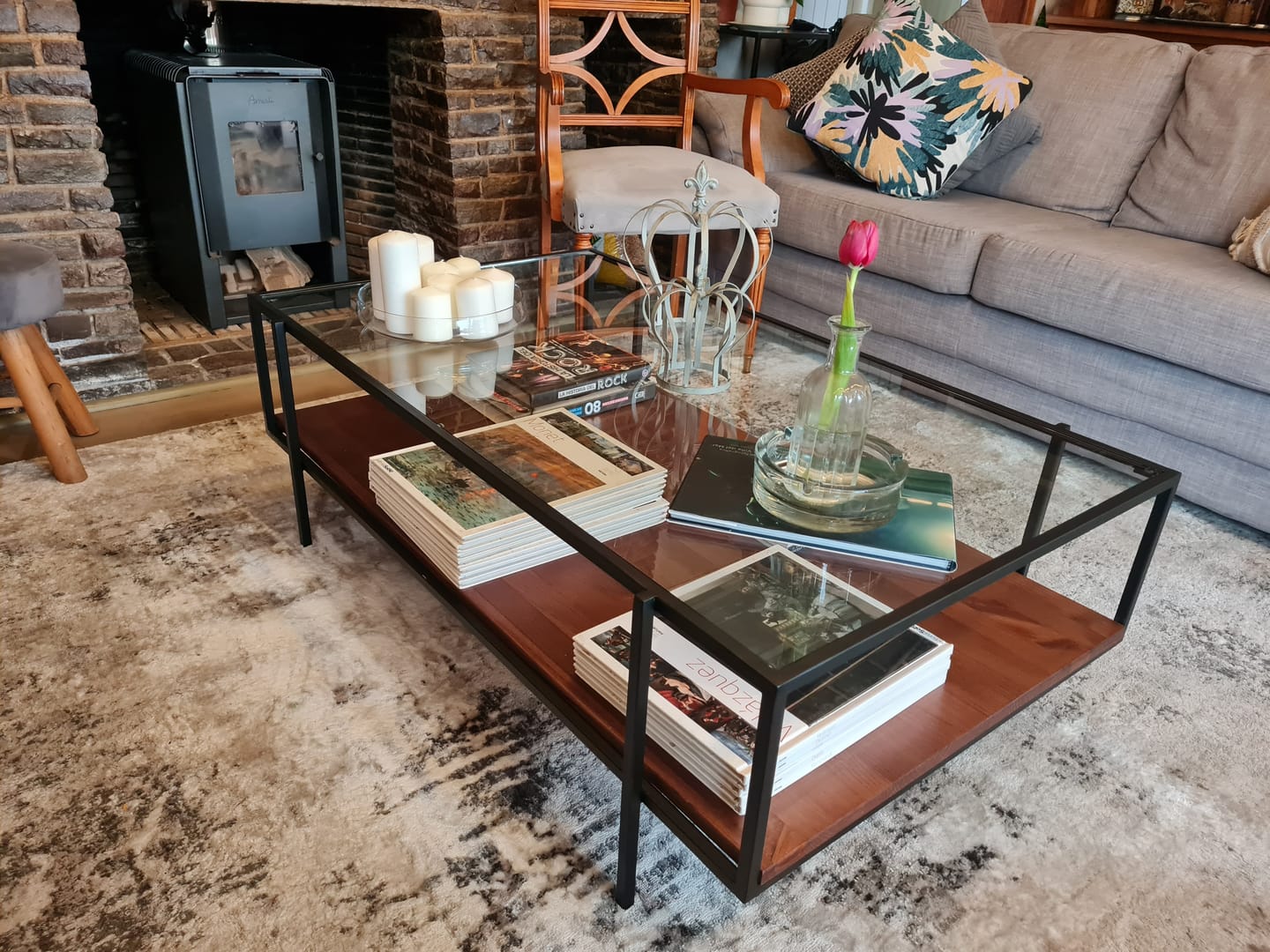 Customer photo review of Mesa de centro Doble Nivel Glass Toffee Negro