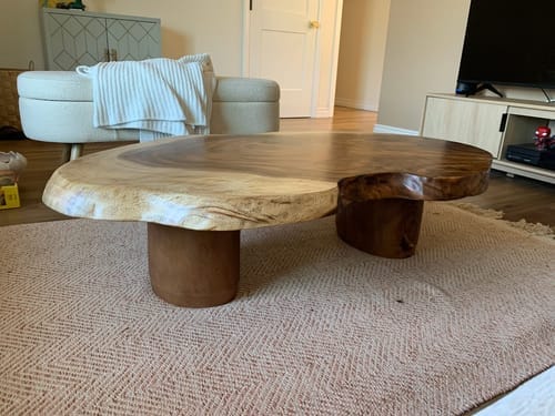 Customer photo review of Solid Wood Accent Table – Modern Sculptural Tri-Branch Design