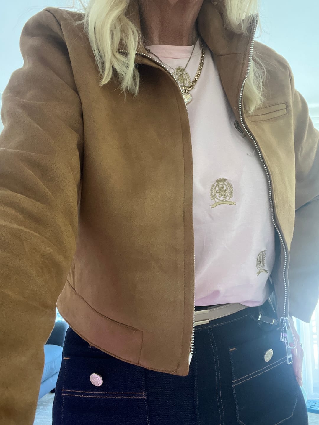 Customer photo review of Yza Suede Cropped Bomber Jacket