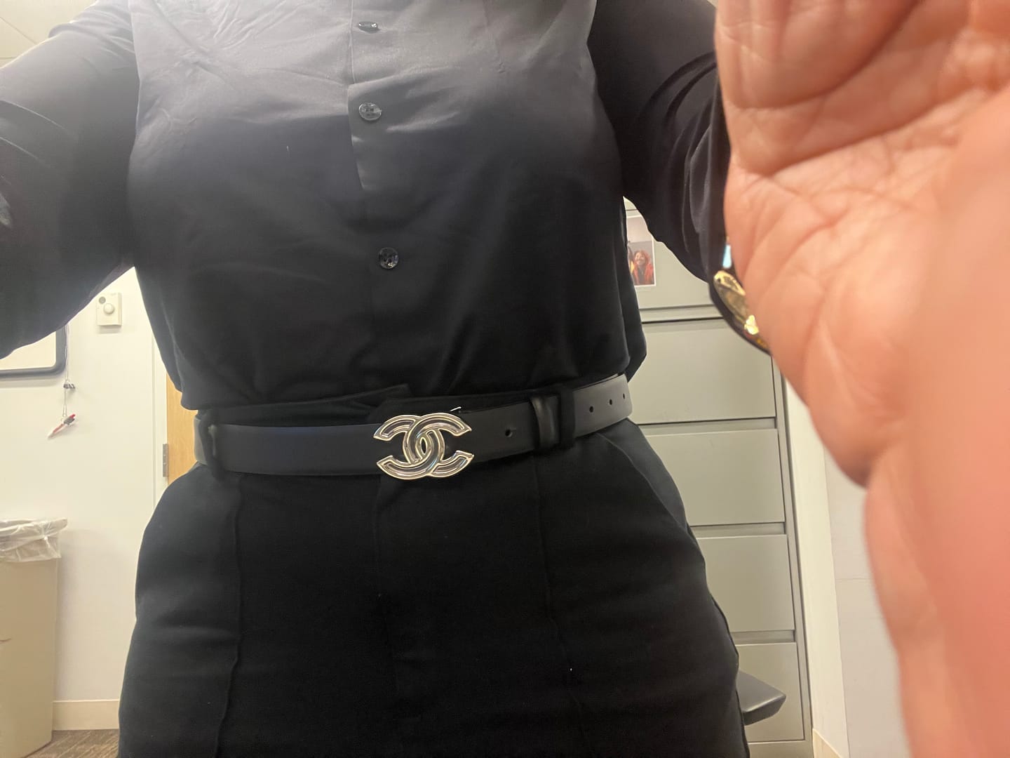 Customer photo review of CHANEL BELT 3CM IN BLACK LAMBSKIN SILVER HARDWARE
