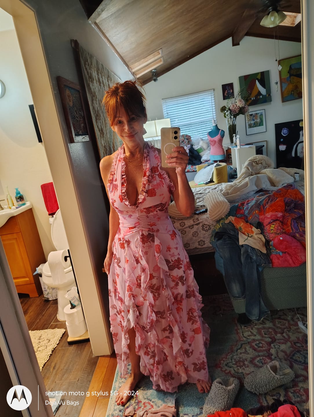 Customer photo review of Floral Halter Ruffle Dress