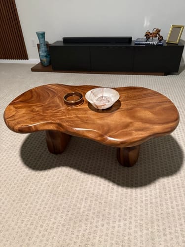 Customer photo review of Solid Wood Accent Table – Modern Sculptural Tri-Branch Design