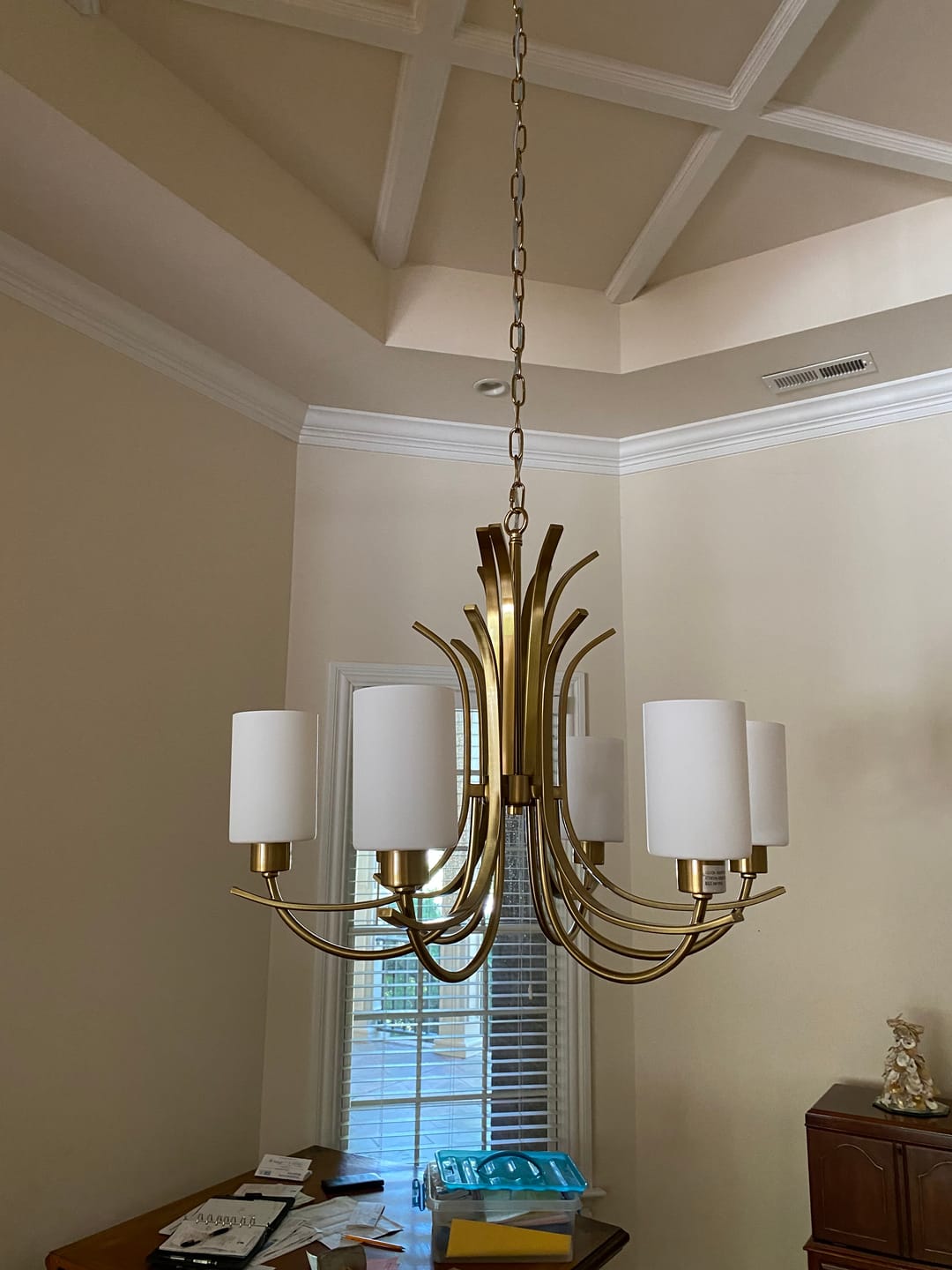 Customer photo review of French 6-Light Frosted Glass Shade Scrolling Chandelier
