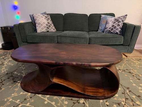 Customer photo review of Solid Wood Accent Table – Modern Sculptural Tri-Branch Design