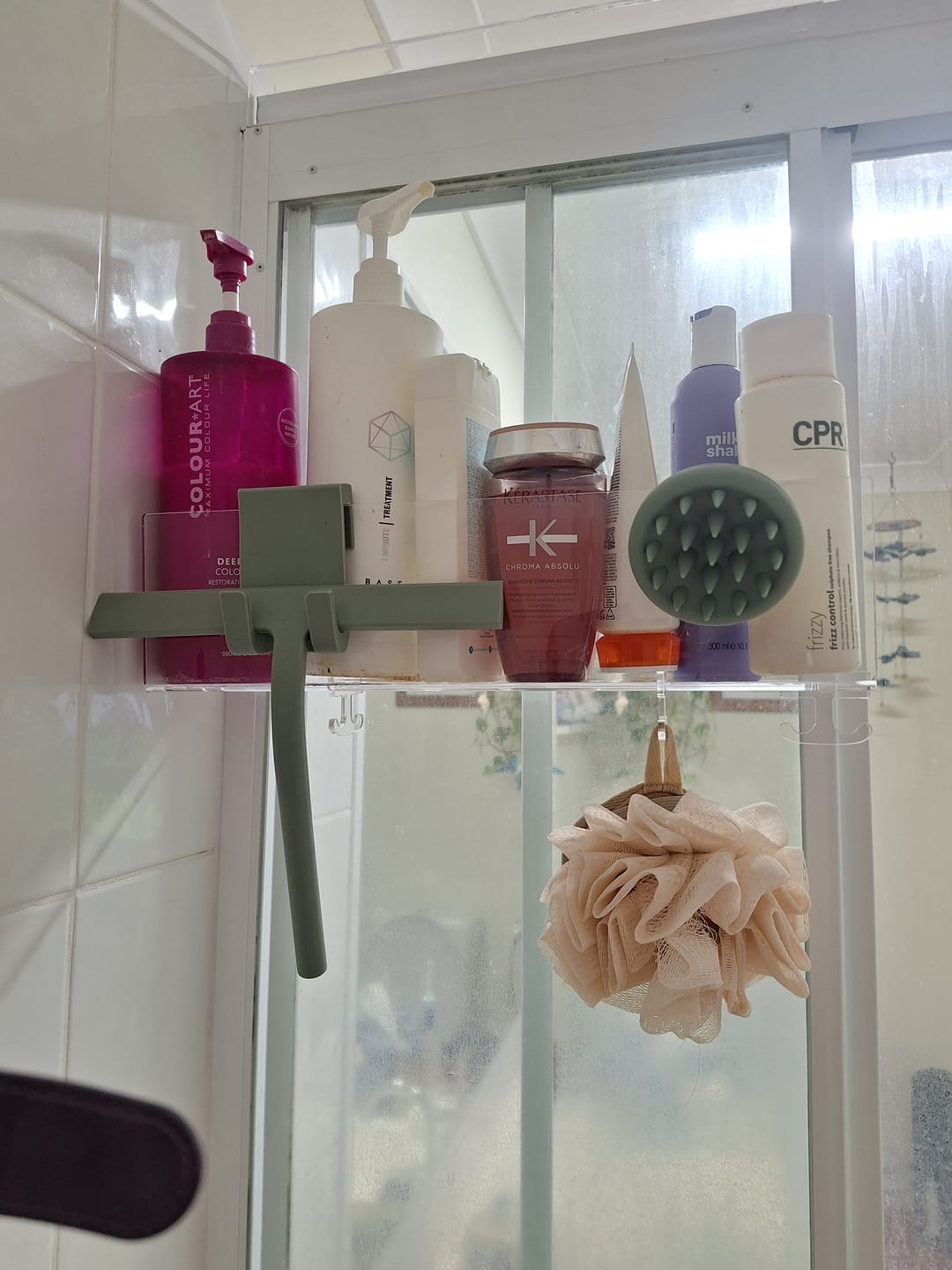 Customer photo review of Clear Acrylic Shower Shelf