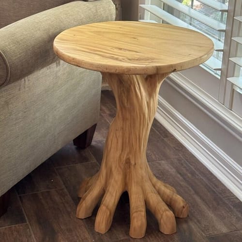 Customer photo review of Solid Wood Accent Table – Modern Sculptural Tri-Branch Design