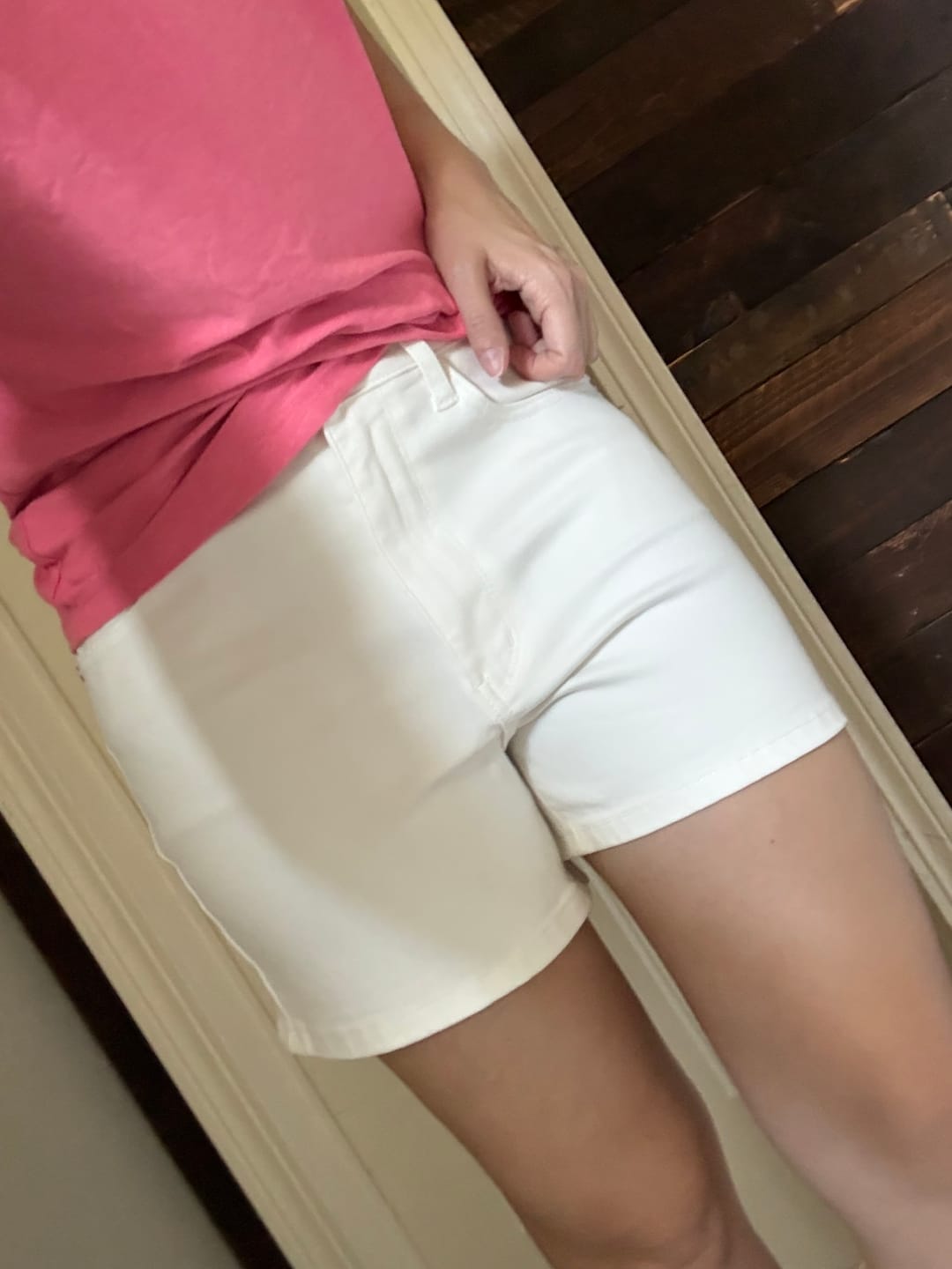 Customer photo review of Judy Blue High-Waist Slim Short White Denim Shorts