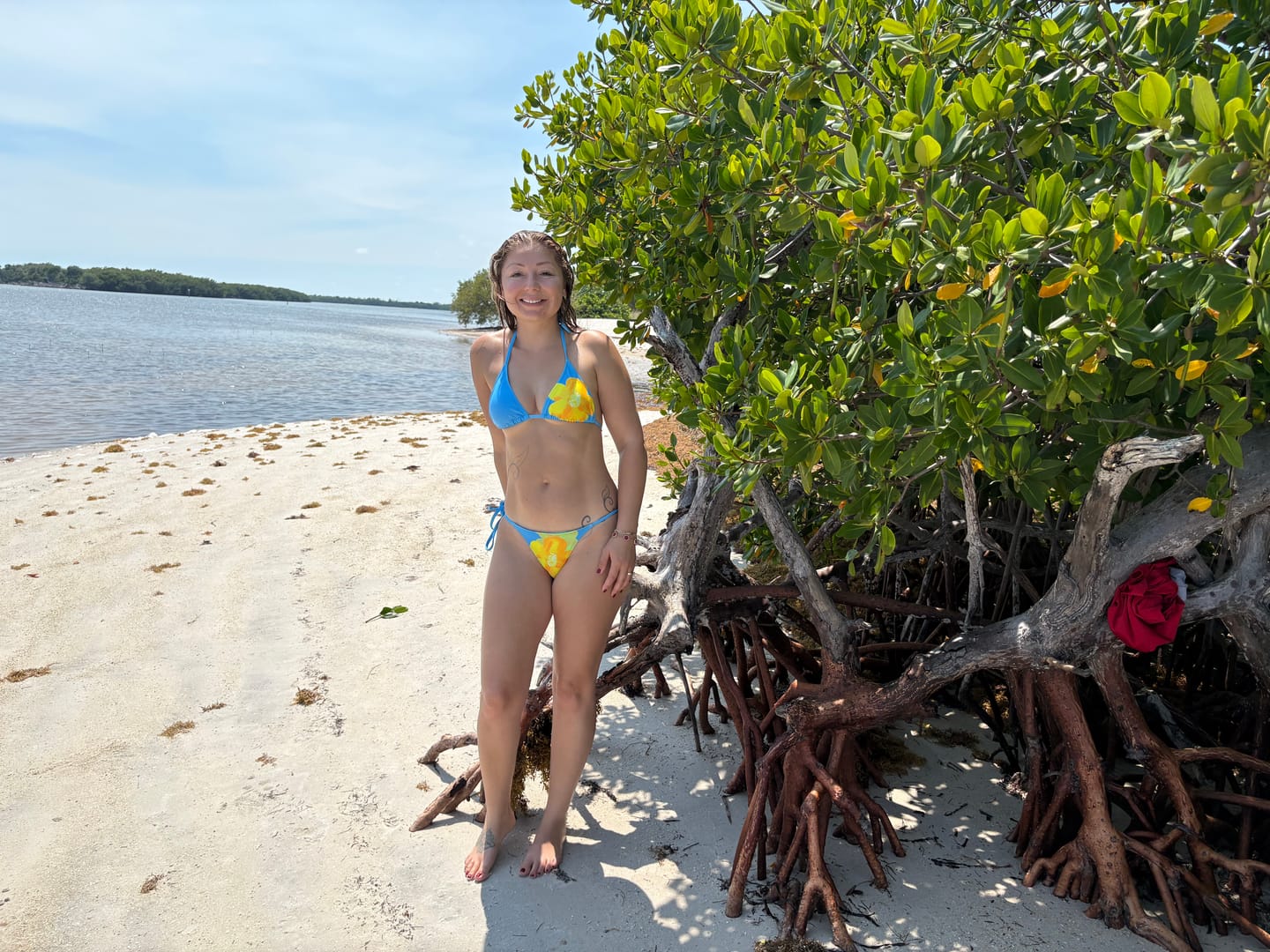 Customer photo review of 3PCS Sky Blue 1960s Floral Bikini Set & Crop Top