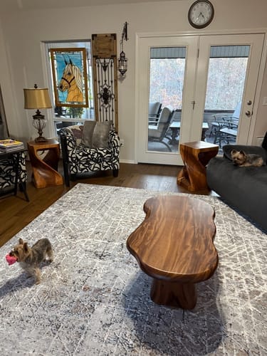 Customer photo review of Solid Wood Accent Table – Modern Sculptural Tri-Branch Design
