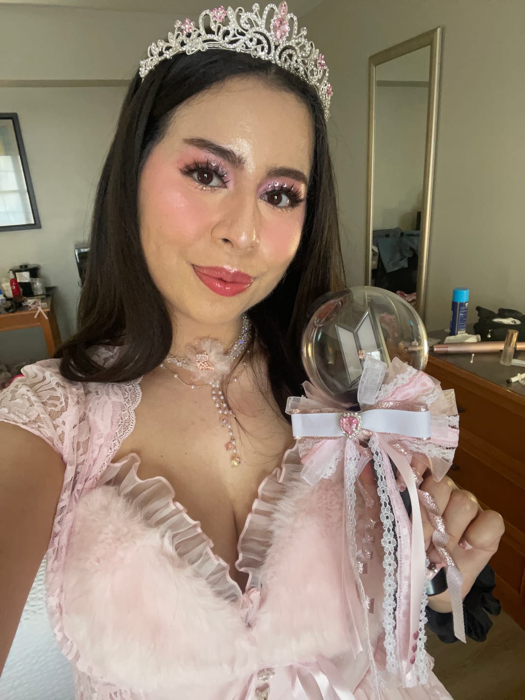 Customer photo review of Bambi Princess Fur Chiffon Babydoll Dress (Pink)