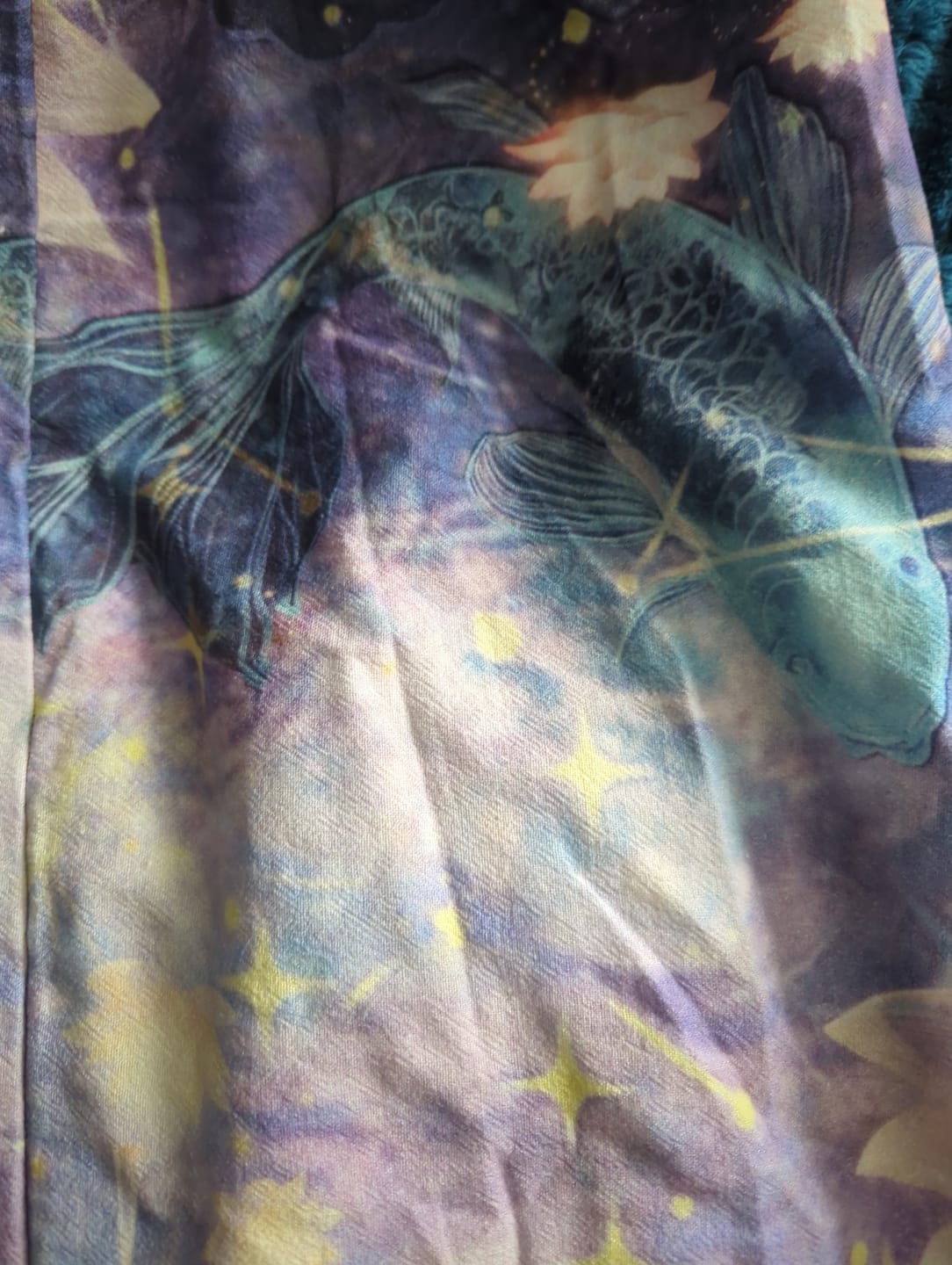 Customer photo review of Buddha Stones Cotton Koi Fish Lotus Moon Stars Pattern Women's Elastic Waist Harem Pants