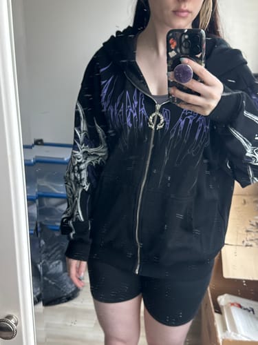 Customer photo review of Death Blight Oversized Zip-Up Hoodie [HOLLOW PURPLE]