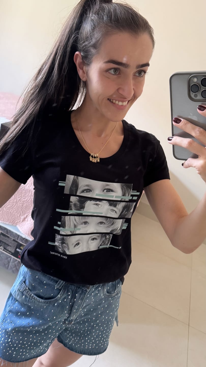 Customer photo review of Camiseta Personalizada OLHARES DOS FILHOS (Até 6) - Algodão 100%