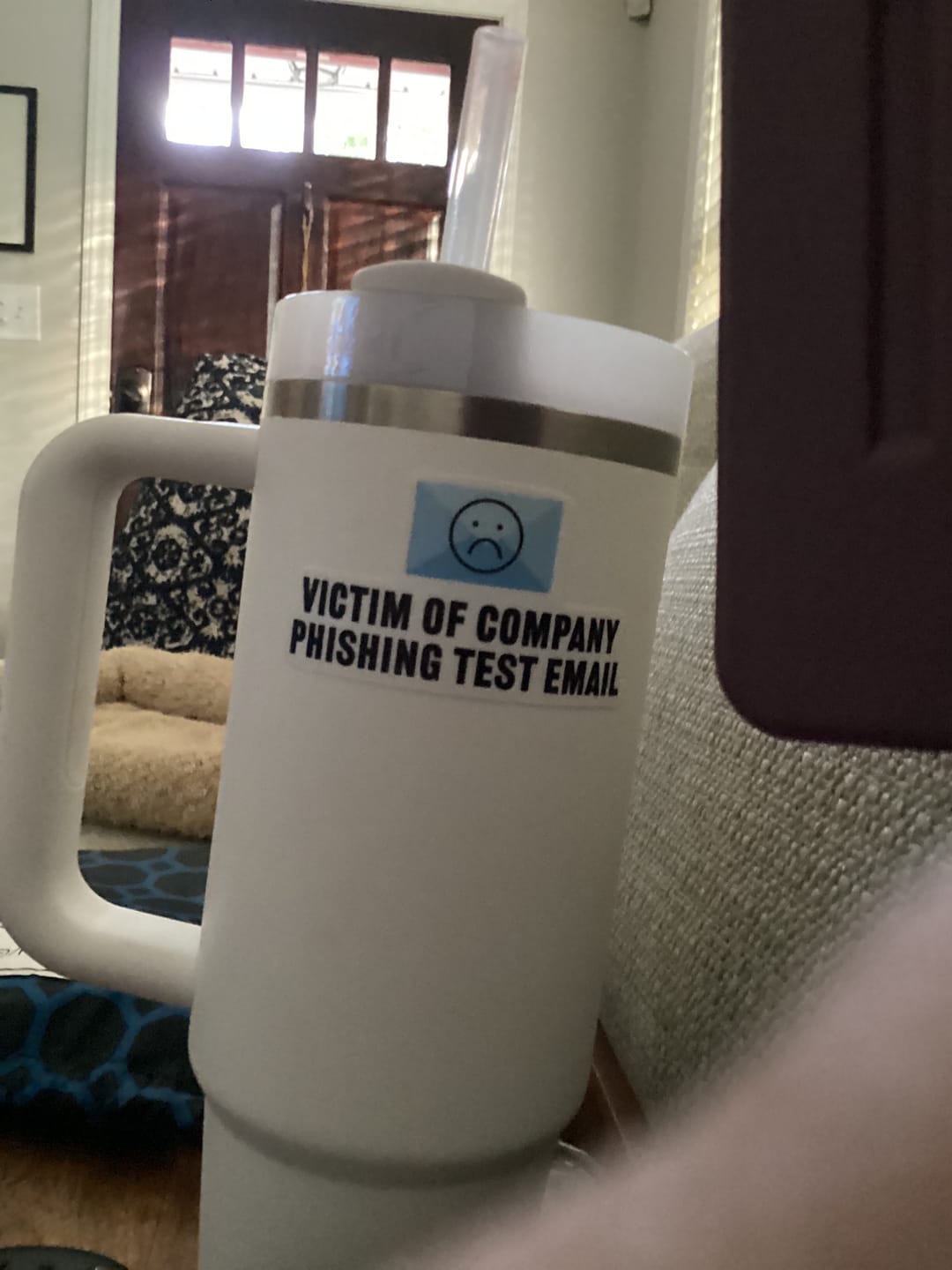 Customer photo review of "Victim of company phishing test email" Funny Work Sticker