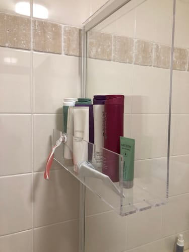 Customer photo review of Clear Acrylic Shower Shelf